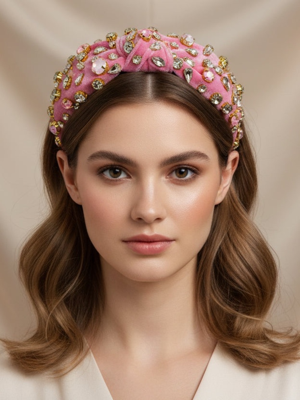 Gianni Bini Pink Jeweled Padded Headband with Gold Accents